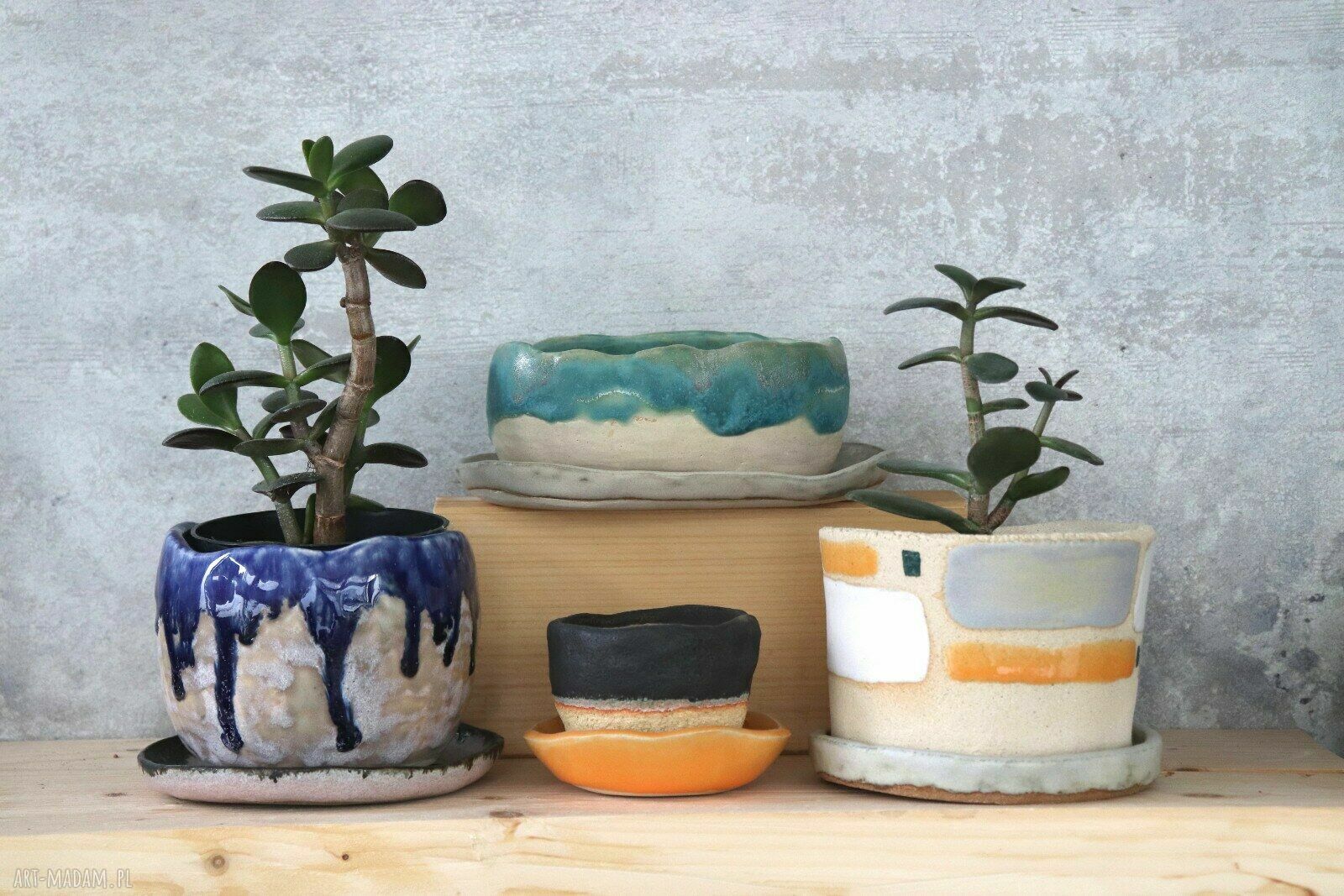 Ręcznie robiona doniczka ceramiczna Otuliny - szaro-różowa i kobaltowa