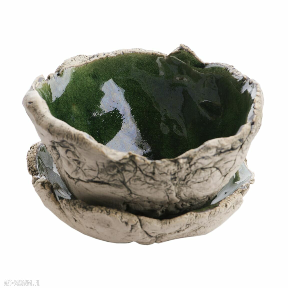 Doniczka ceramiczna L do roślin - ręcznie wykonana z jasnej gliny (z podstawką)