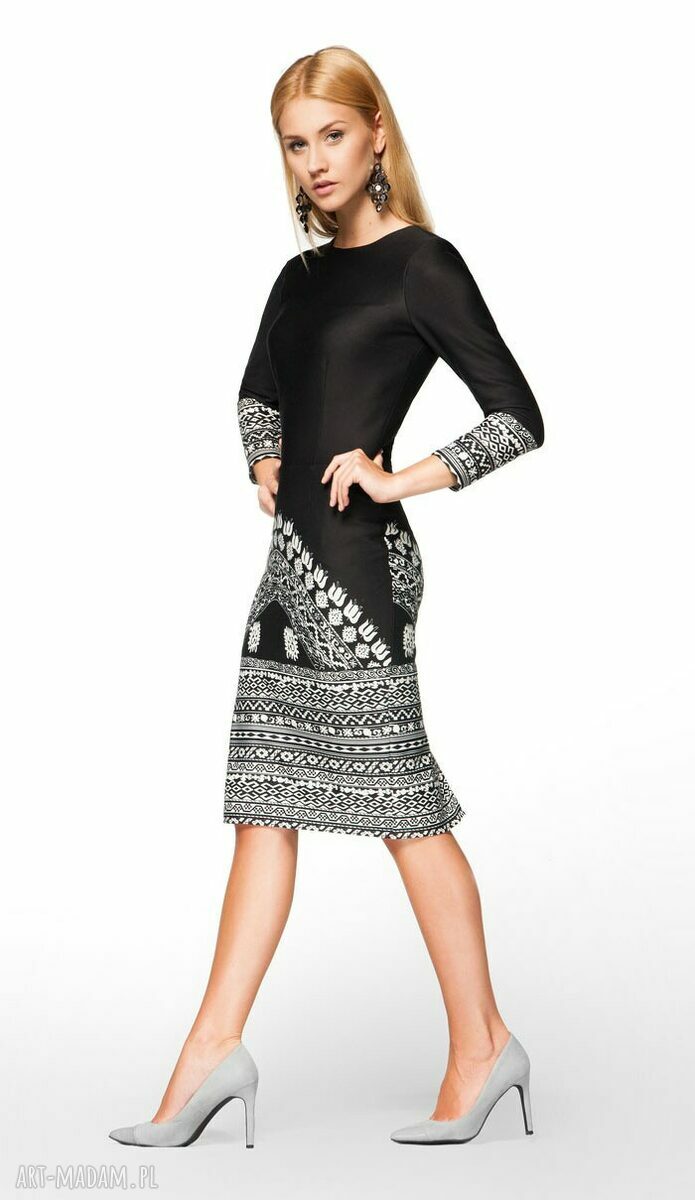 sukienki: sukienka greta midi aztecka (czarna) Ręcznie robione