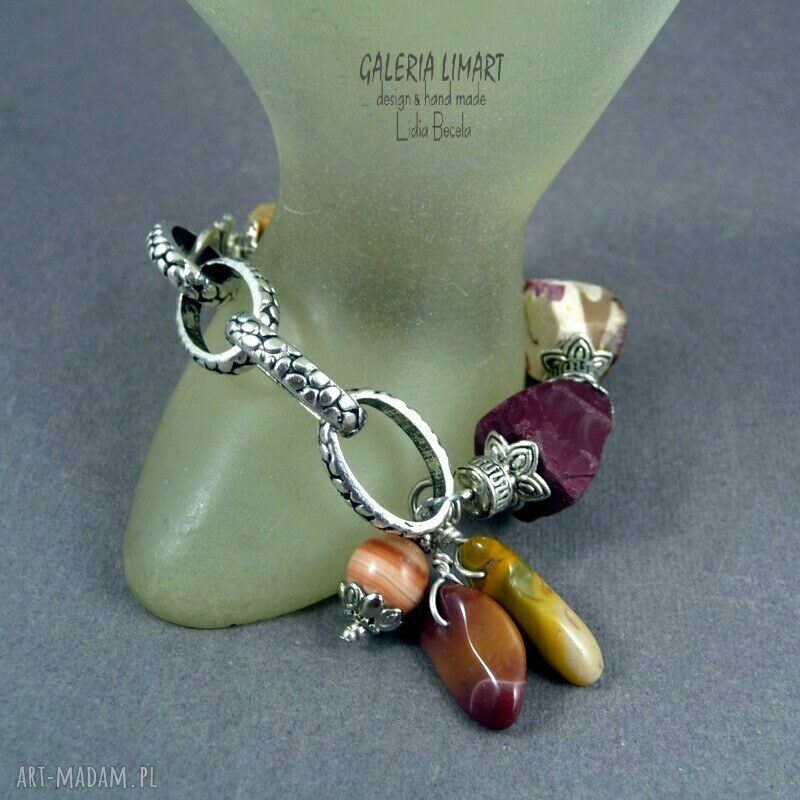 Dorodna bransoletka z jaspisem mokait i łańcuchem Bali (BOHO) - handmade