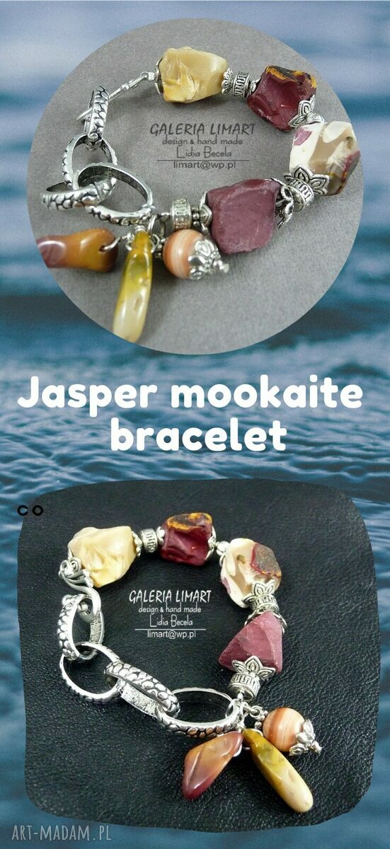 Dorodna bransoletka z jaspisem mokait i łańcuchem Bali (BOHO) - handmade