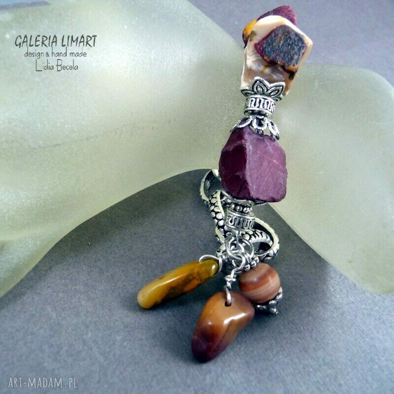 Dorodna bransoletka z jaspisem mokait i łańcuchem Bali (BOHO) - handmade