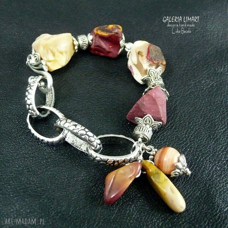 Dorodna bransoletka z jaspisem mokait i łańcuchem Bali (BOHO) - handmade