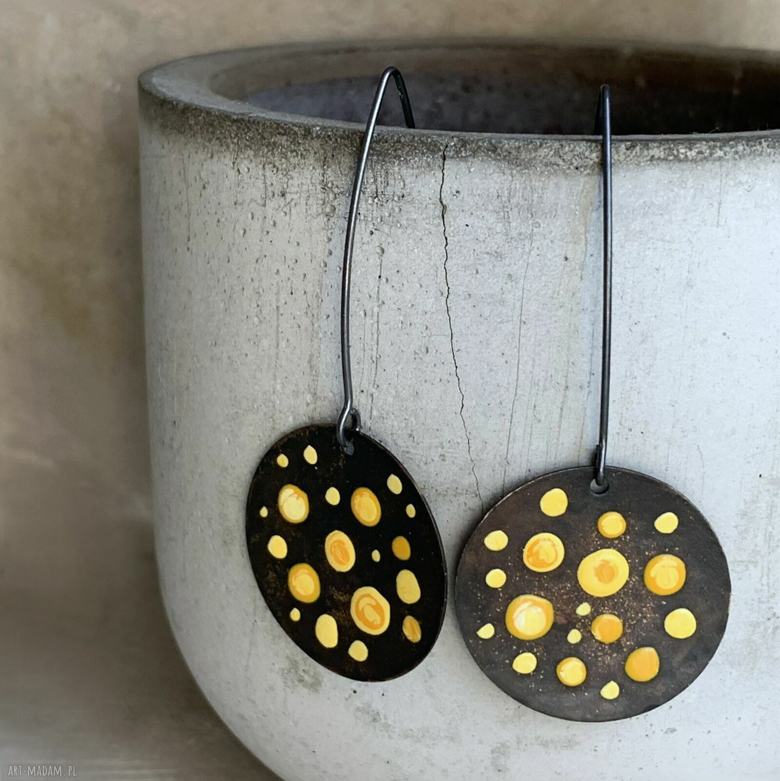 Kolczyki Dots - Sunflower Yellow z mosiądzu i srebra 925