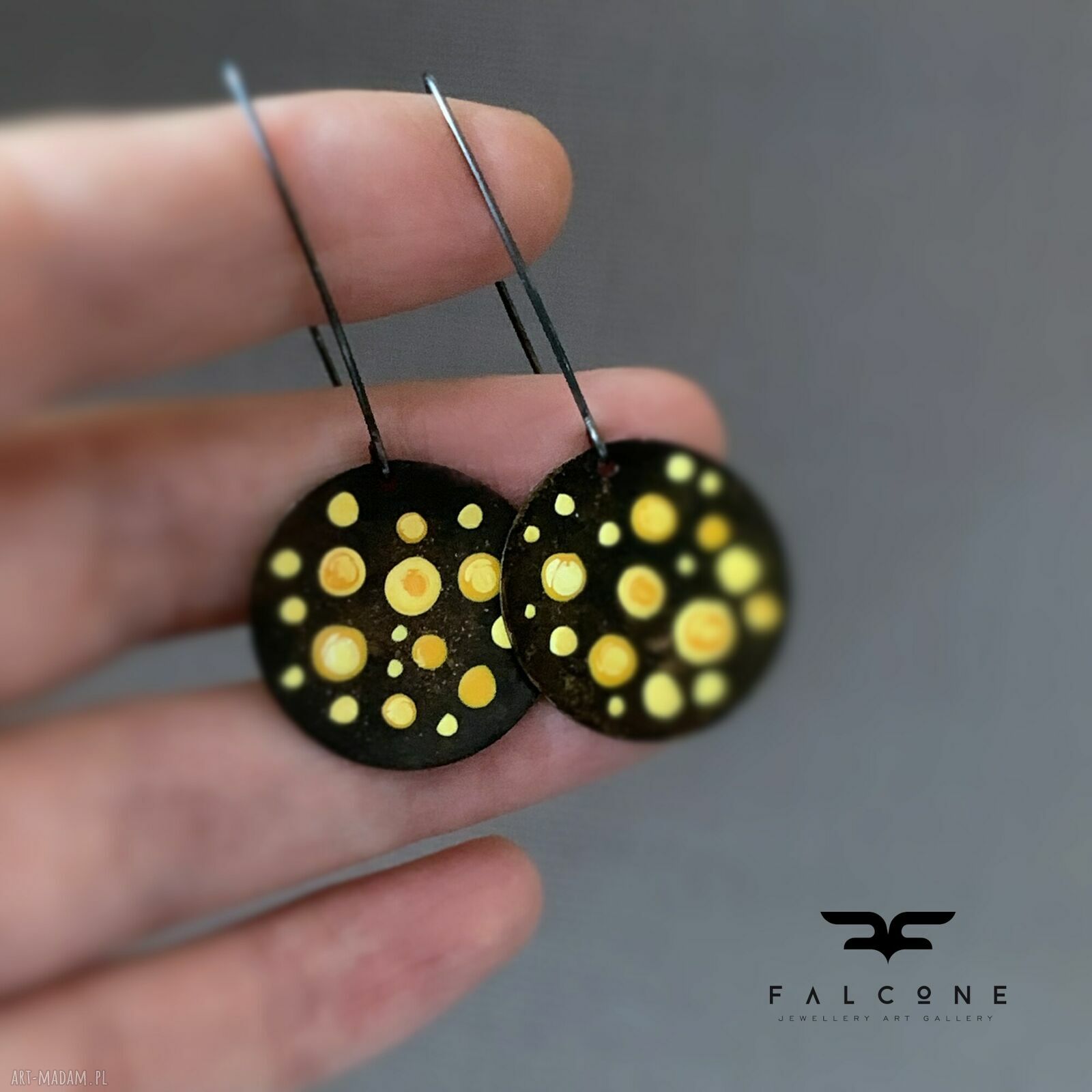 Kolczyki Dots - Sunflower Yellow z mosiądzu i srebra 925