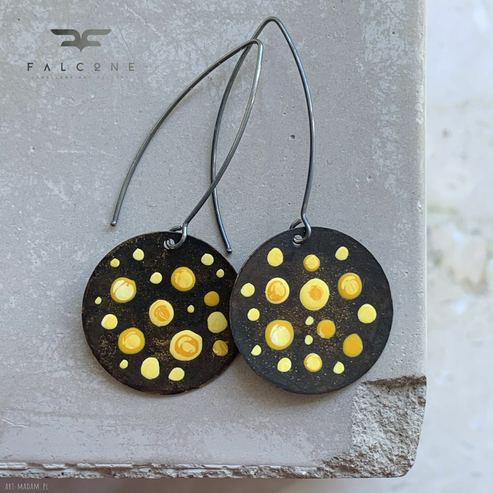 Kolczyki Dots - Sunflower Yellow z mosiądzu i srebra 925