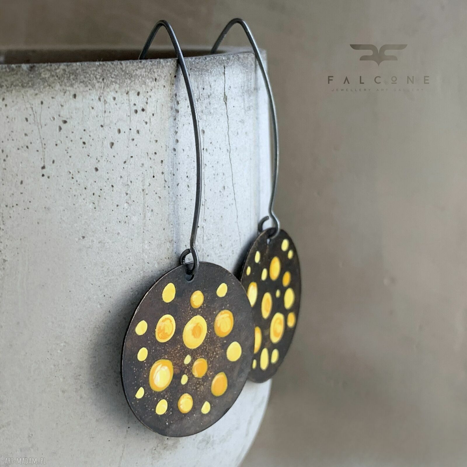 Kolczyki Dots - Sunflower Yellow z mosiądzu i srebra 925