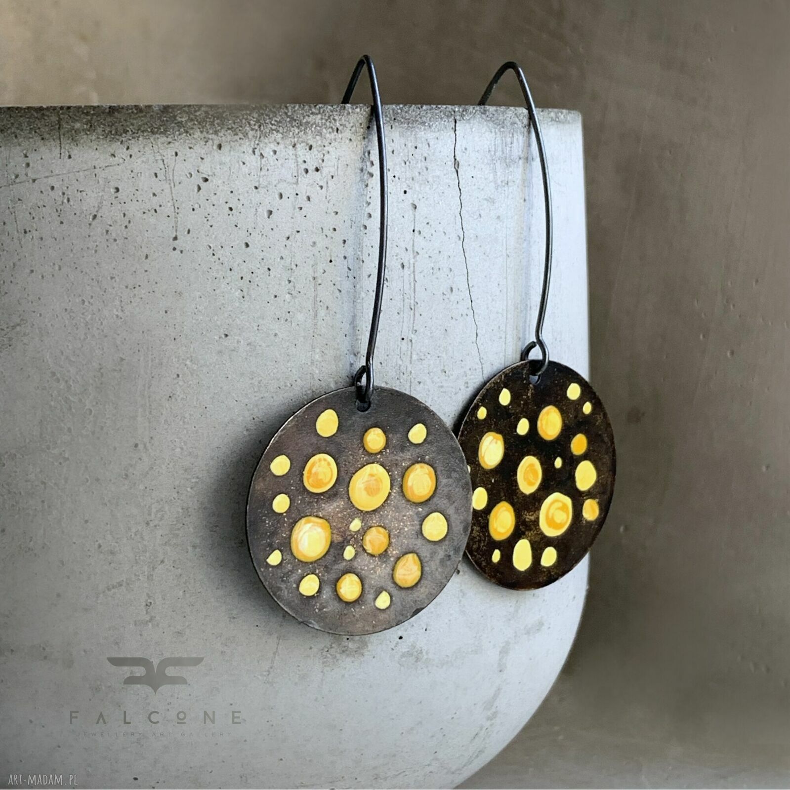 Kolczyki Dots - Sunflower Yellow z mosiądzu i srebra 925