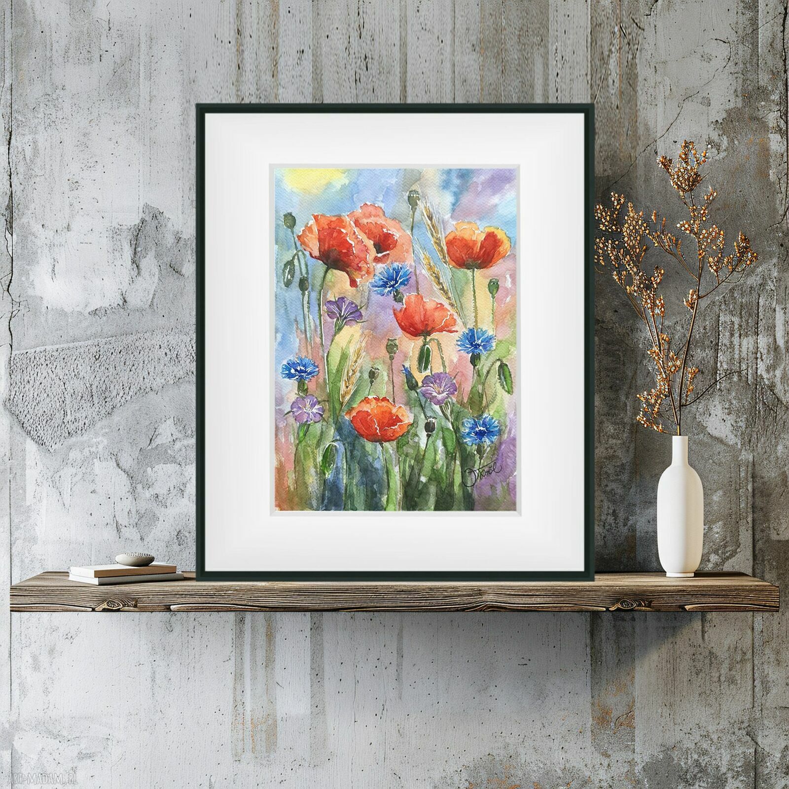Dotyk lata - oryginalna akwarela 24 x 32 cm z kwiatami łąkowymi