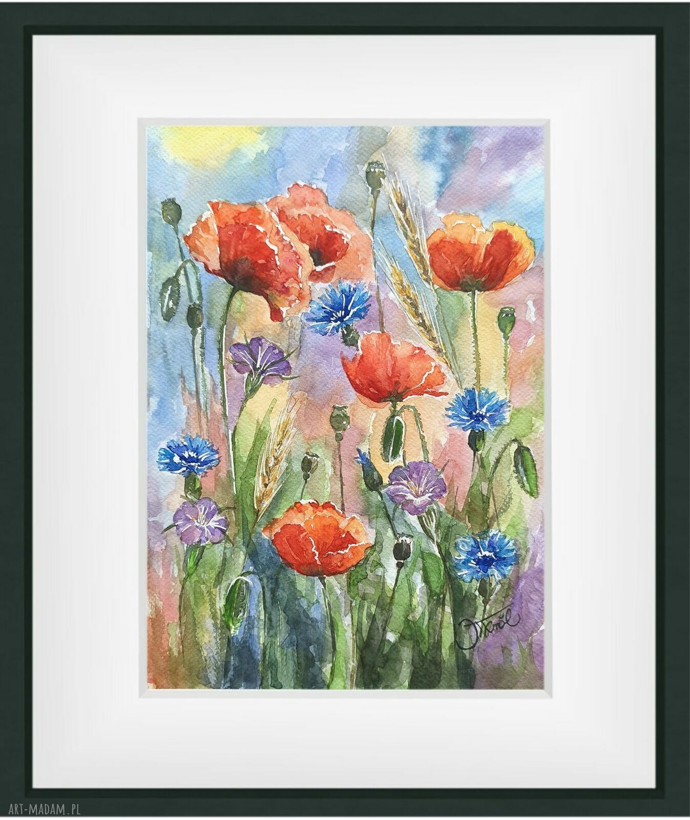Dotyk lata - oryginalna akwarela 24 x 32 cm z kwiatami łąkowymi