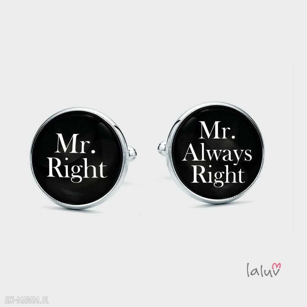 Spinki do mankietów Mr Right - śmieszny prezent na ślub art-Madam.pl