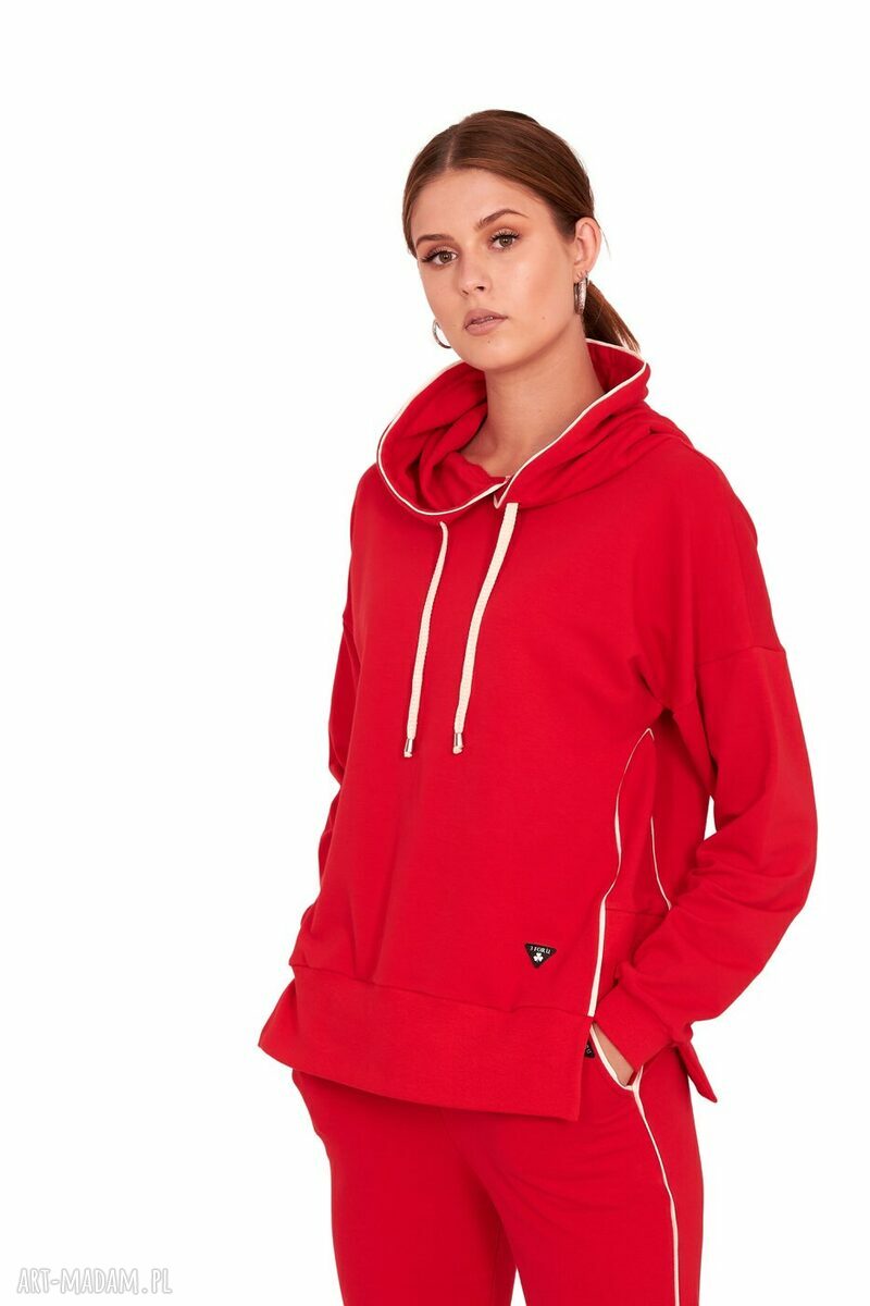 Dres damski Ola - czerwony komplet z kapturem i kieszeniami (handmade)