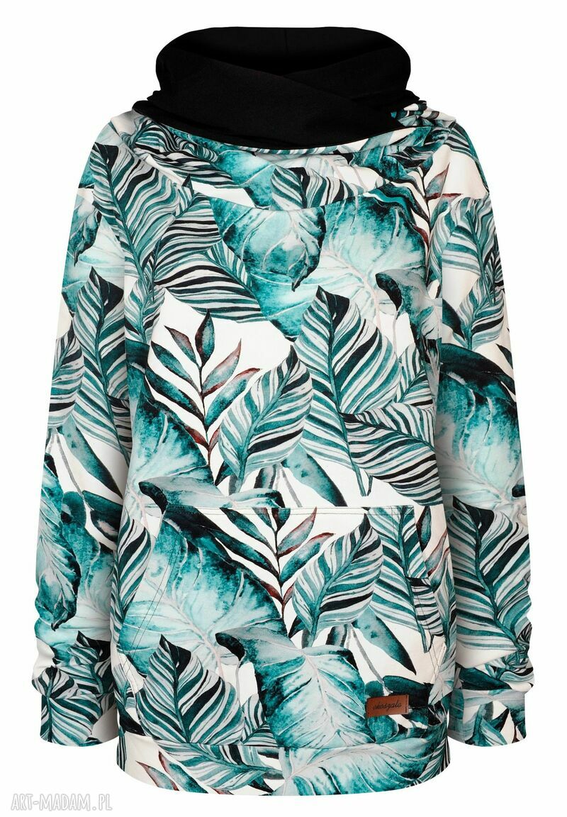 Dresowa bluza bawełniana sportowa dużym kapturem kangurka damska