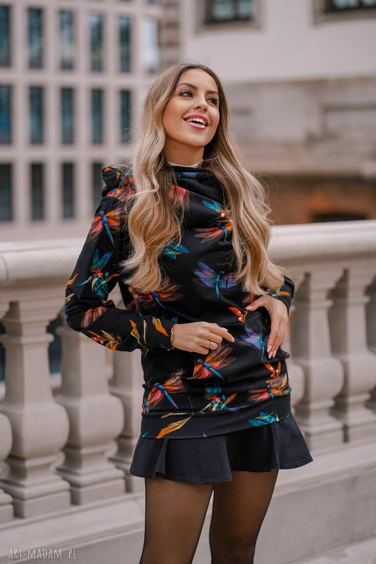 Dresowa bluza oversize unisex z dużym kapturem - kangurka w ważki