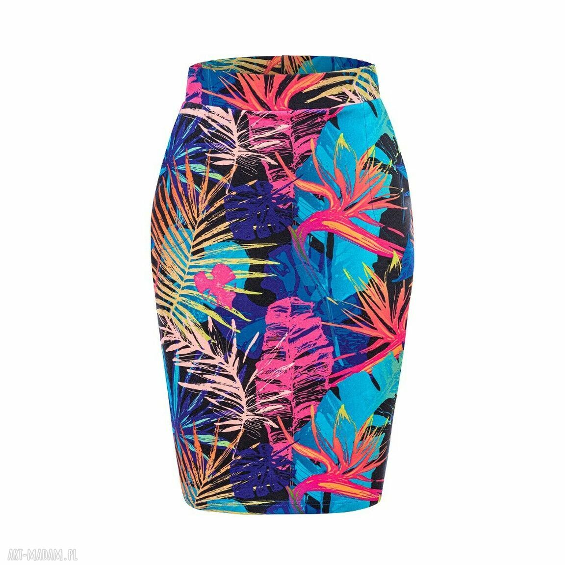 Spódnica klasyczna ołówkowa neonowe liście kolorowa dresowa
