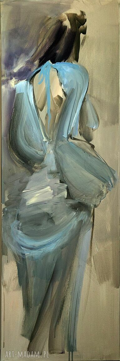 Niebieska sukienka - obraz kobiecy 130x40 cm (Blue Dress) - akryl na płótnie