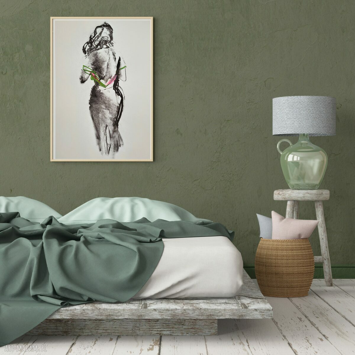 Dress 50x70 - ręcznie kolorowana inkografia kobiety - Louka