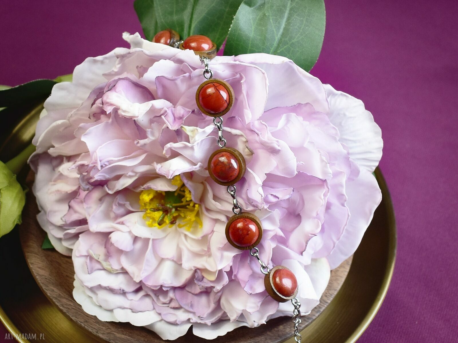 bransoletki: Drewniana bransoletka czerwony jaspis #108 HandMade