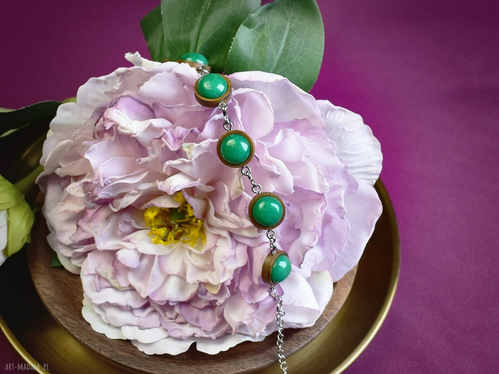 bransoletki: Drewniana bransoletka zielony jadeit #114 handmade