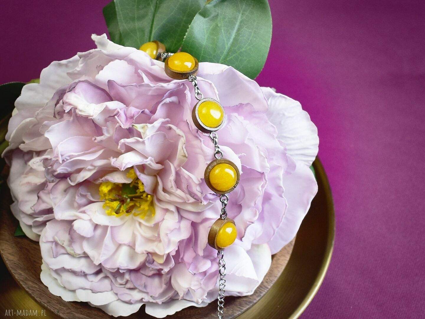 bransoletki: Drewniana bransoletka żółty jadeit #111 handmade