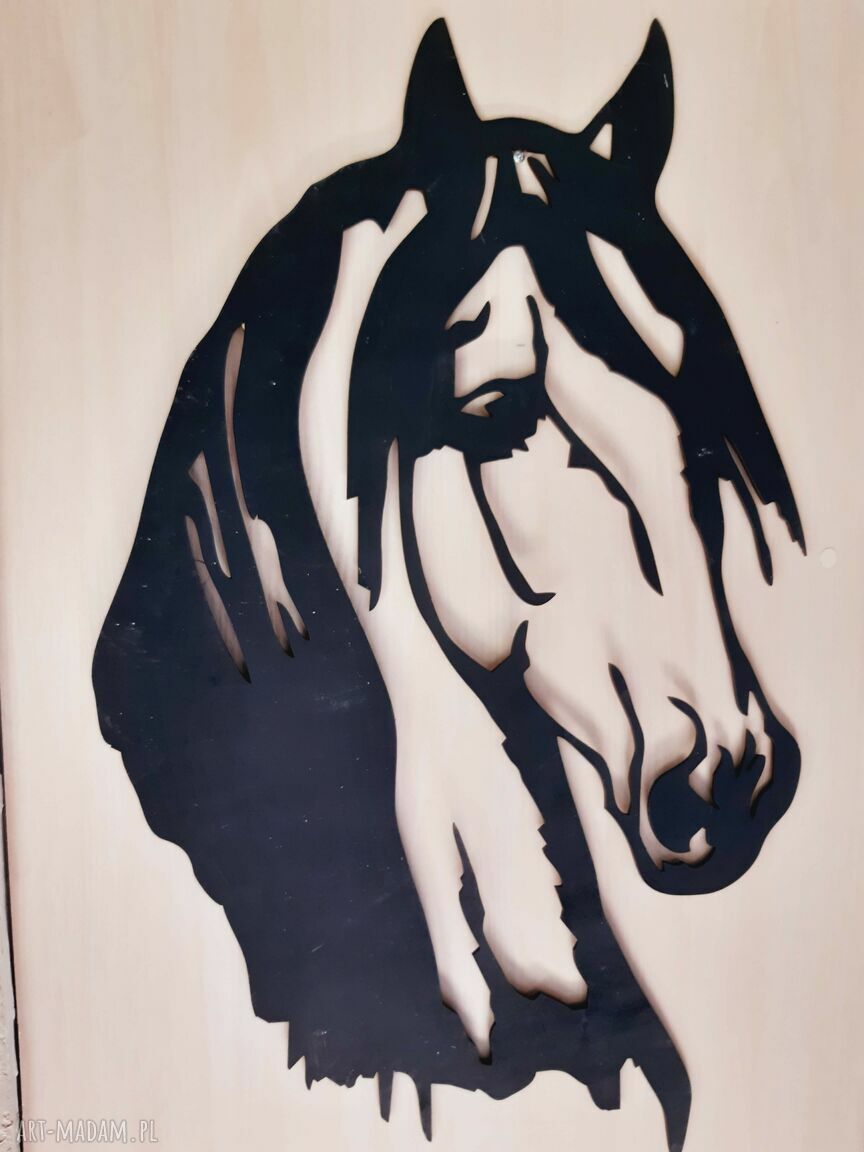 Drewniana głowa konia ażurowa - obraz 3D na ścianę 55x40 cm