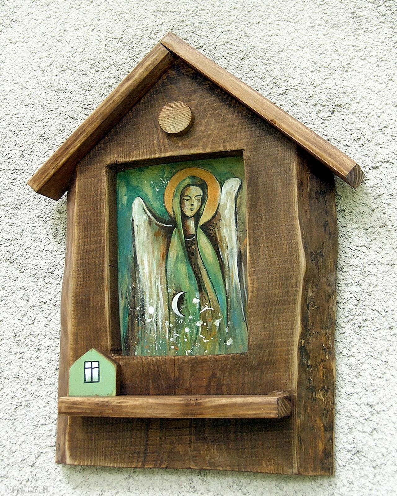 Drewniana kapliczka - Anioł pilnujący domostwa (ręcznie malowana)