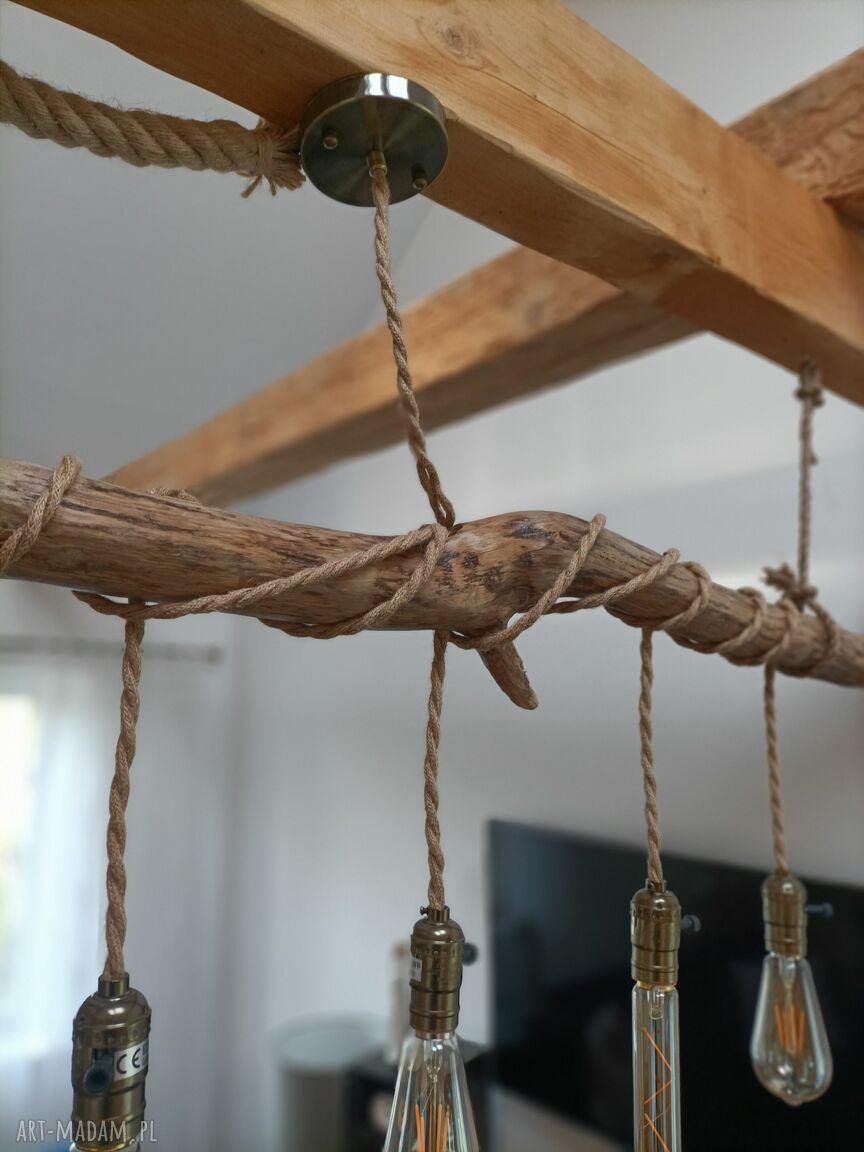 Drewniana lampa wisząca Jaro Blue0 - loft rustykalna z juty i drewna