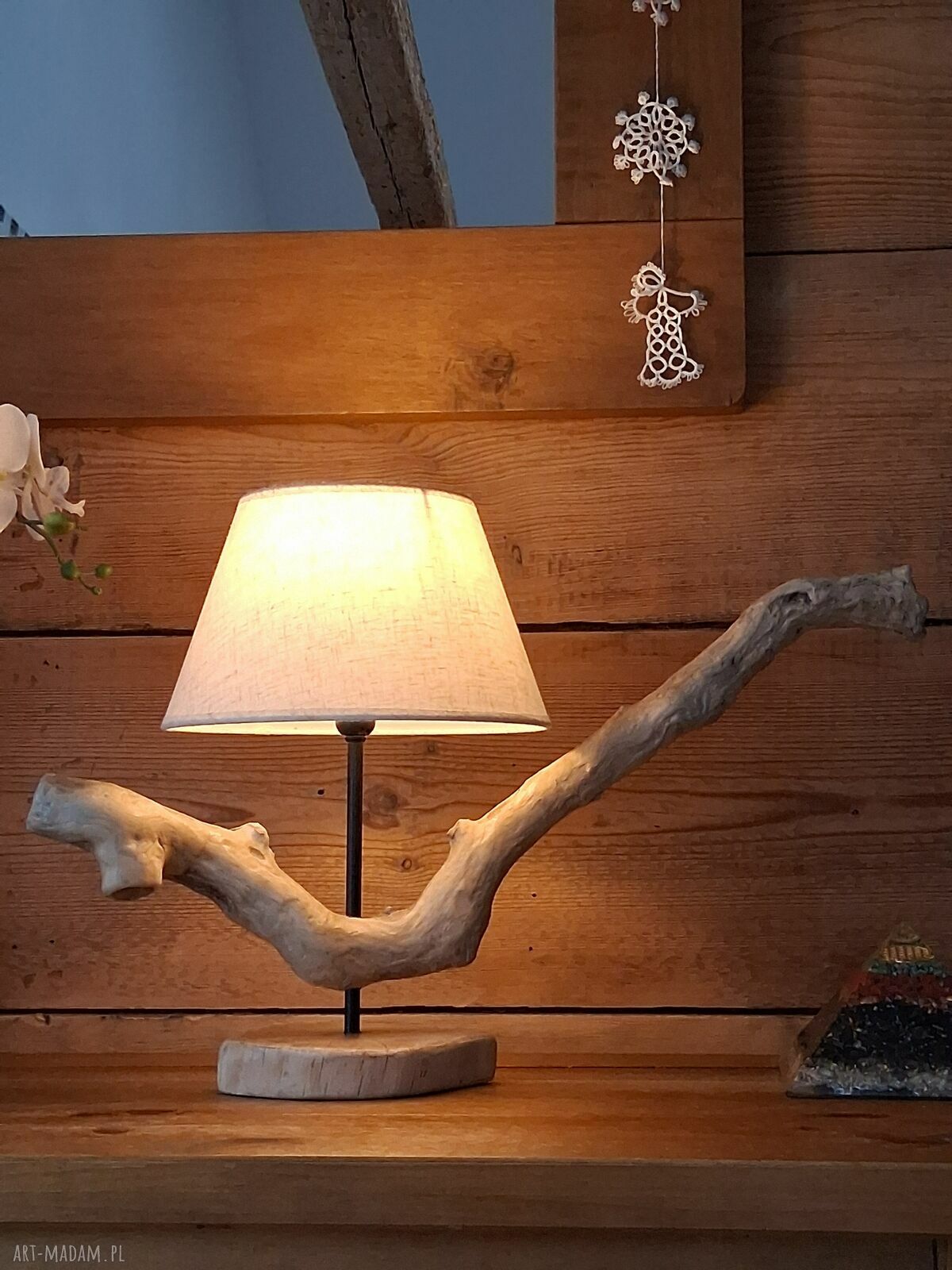 Drewniana lampa na stolik Jaro Blue0 - ręcznie robiona lampka nocna