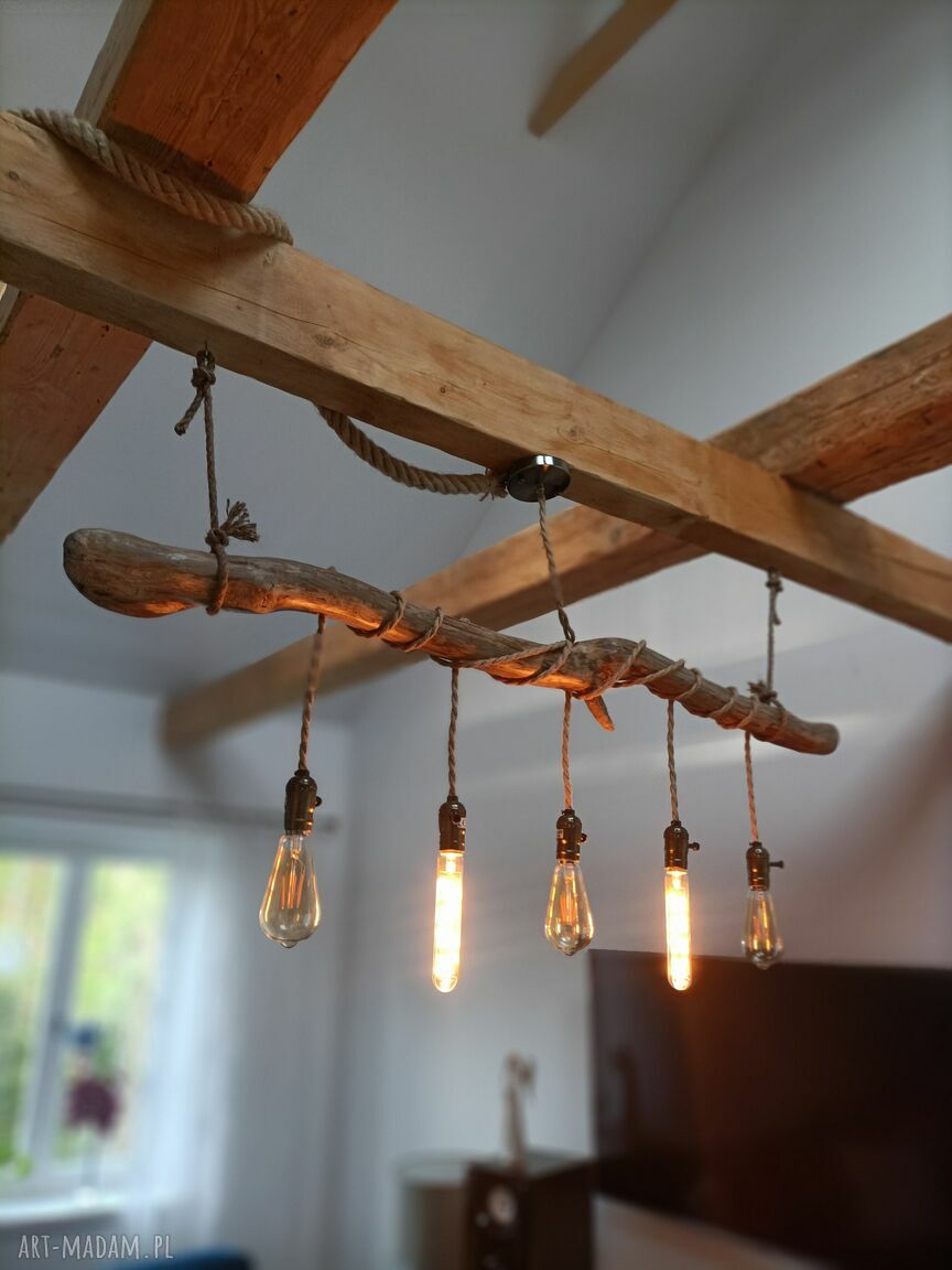 Drewniana lampa wisząca Jaro Blue0 - loft rustykalna z juty i drewna