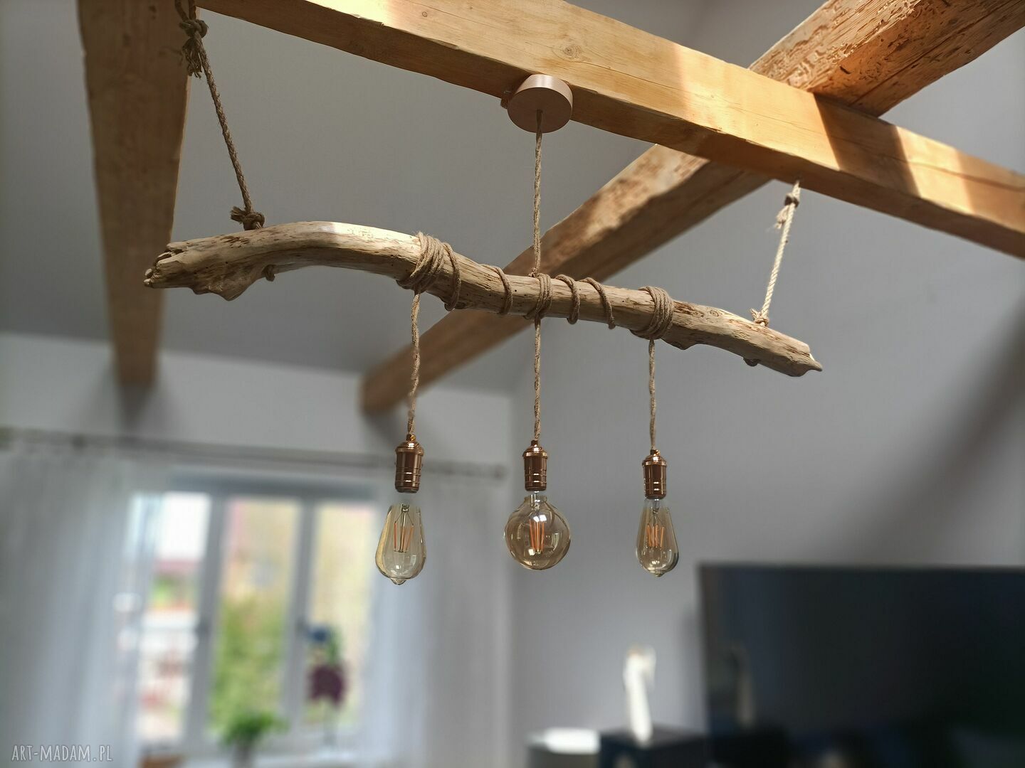 Drewniana lampa wisząca Jaro Blue0 z drewna z morza