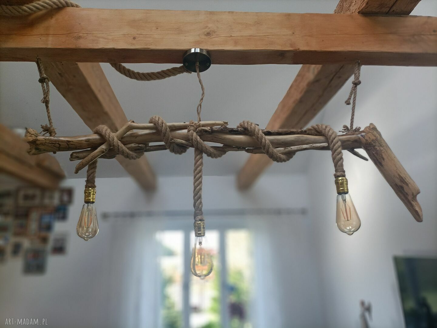 Drewniana lampa wisząca Jaro Blue0 z drewna z morza