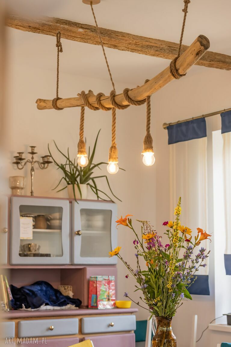 Drewniana lampa wisząca z drewna z morza Jaro Blue0