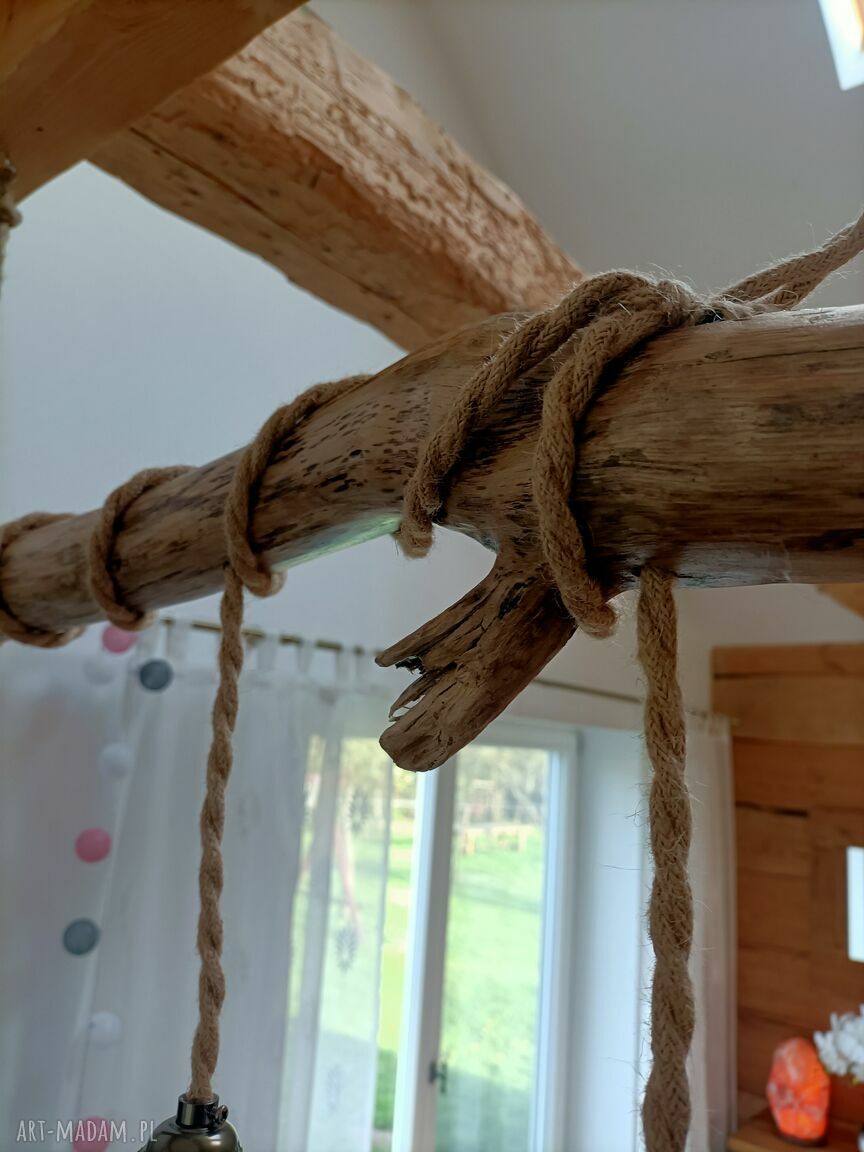 Drewniana lampa wisząca Jaro Blue0 - loft rustykalna z juty i drewna