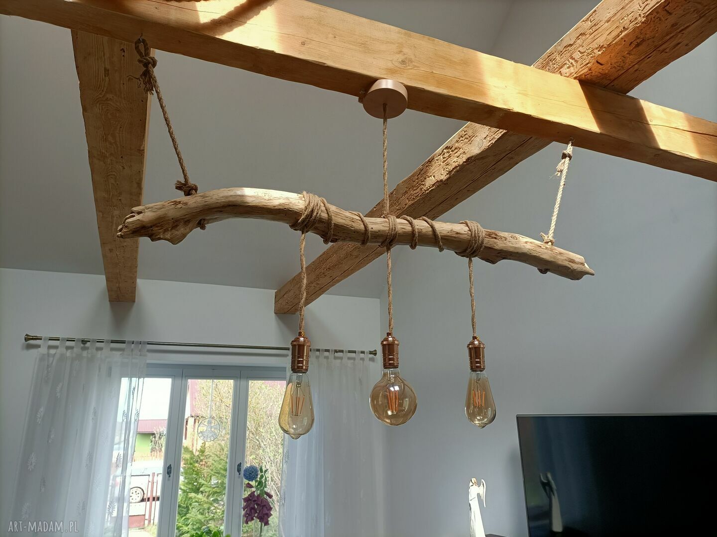 Drewniana lampa wisząca Jaro Blue0 z drewna z morza