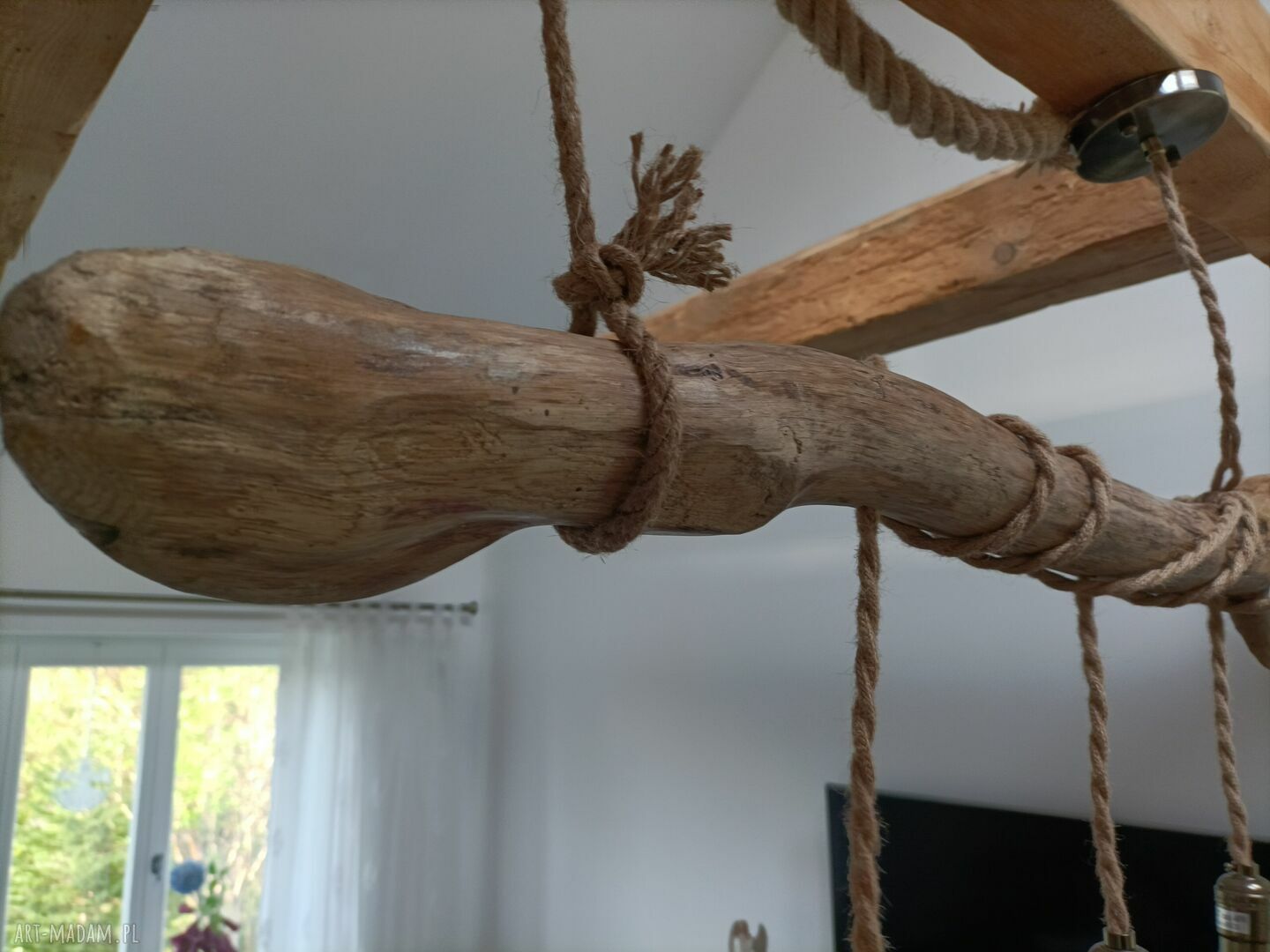 Drewniana lampa wisząca Jaro Blue0 - loft rustykalna z juty i drewna