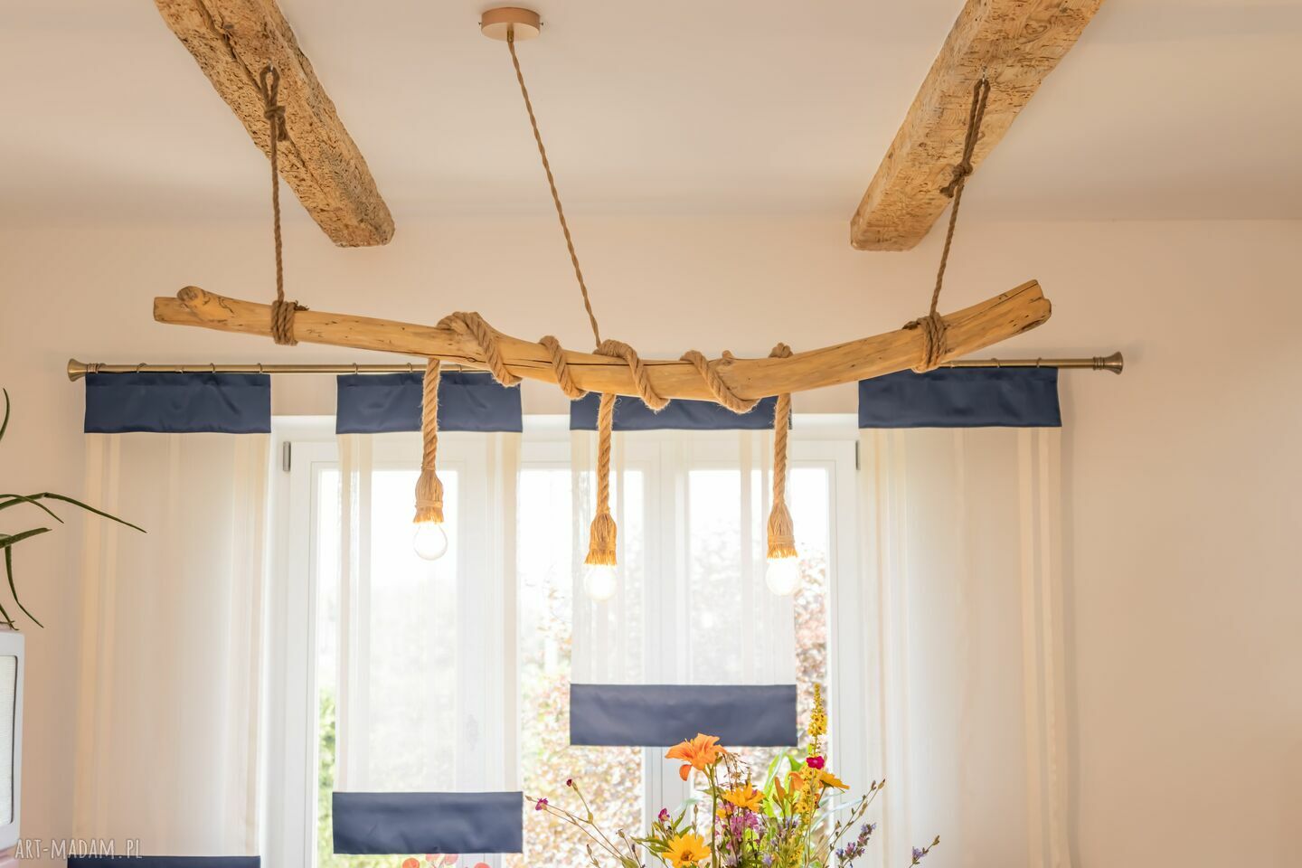 Drewniana lampa wisząca z drewna z morza Jaro Blue0