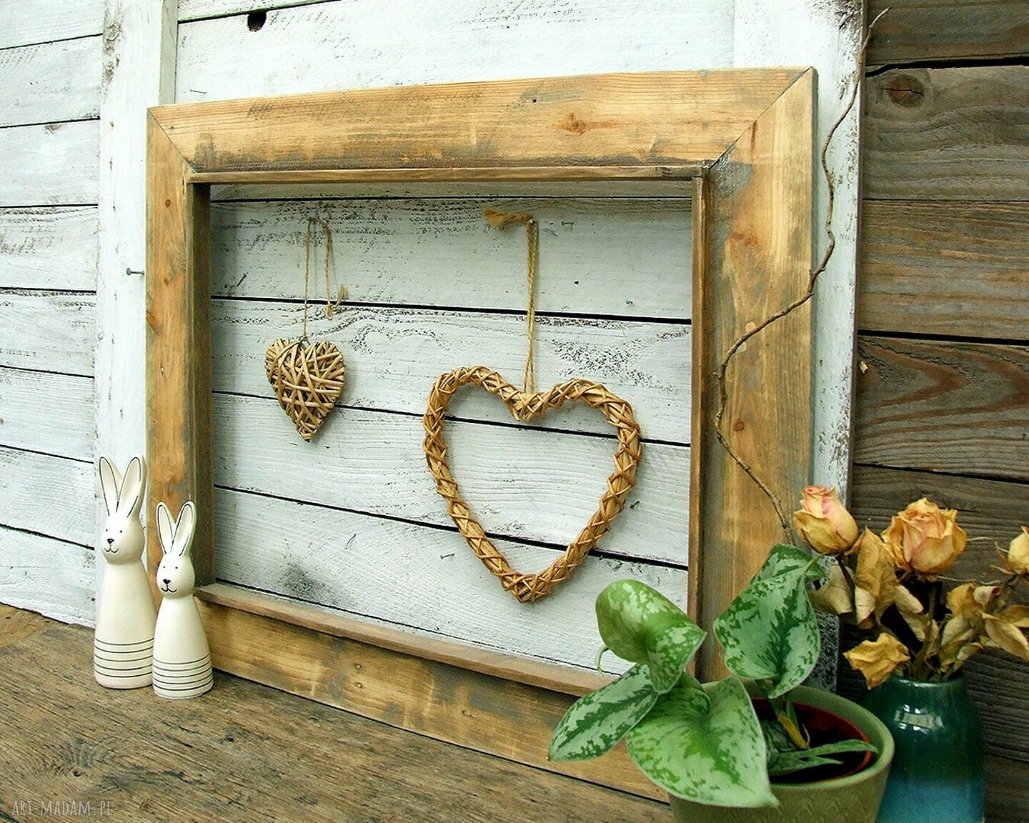 Naturalna drewniana rama do lustra lub obrazu - ze starego drewna