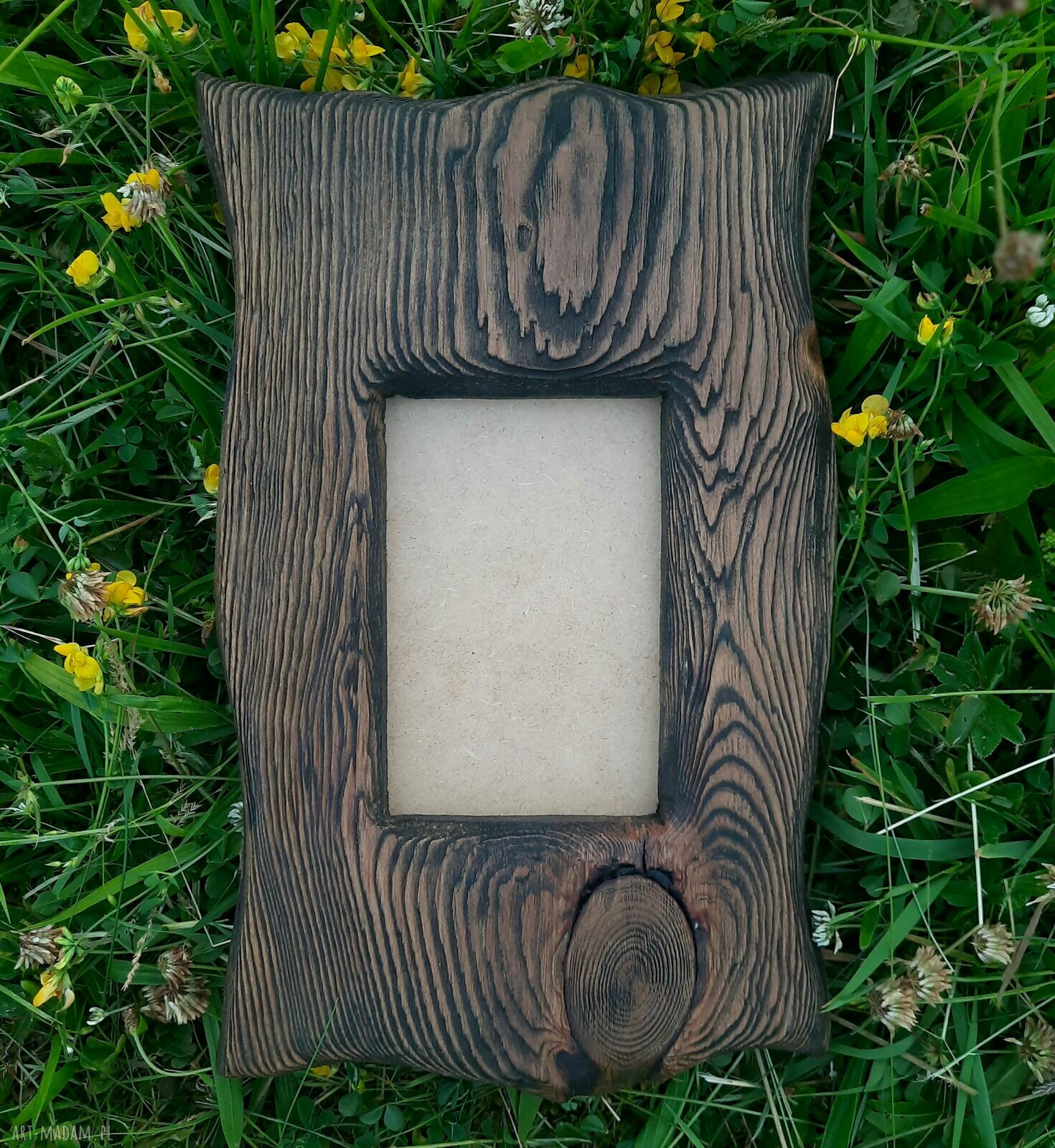 Drewniana ramka wisząca na zdjęcie 10x15 z sosny - Retro Duch