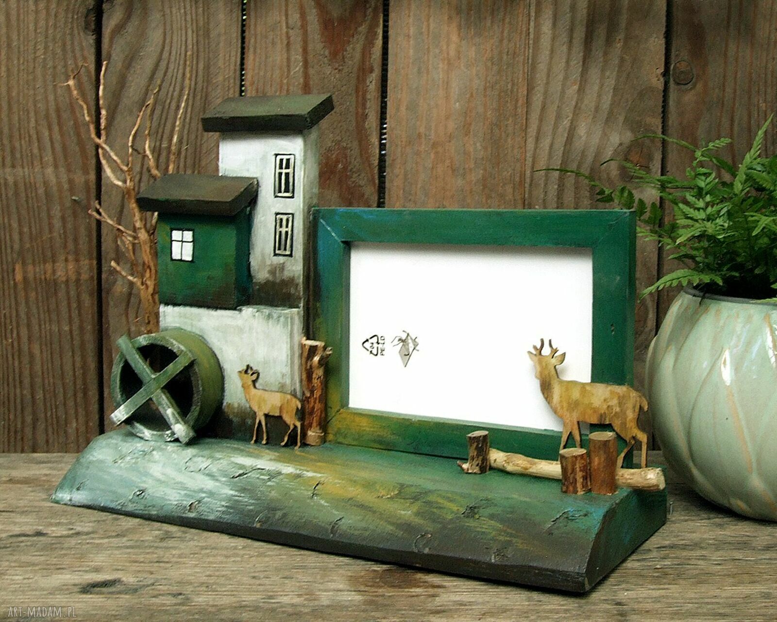 Ręcznie malowana ramka drewniana Leśniczówka na zdjęcie 15x10 cm
