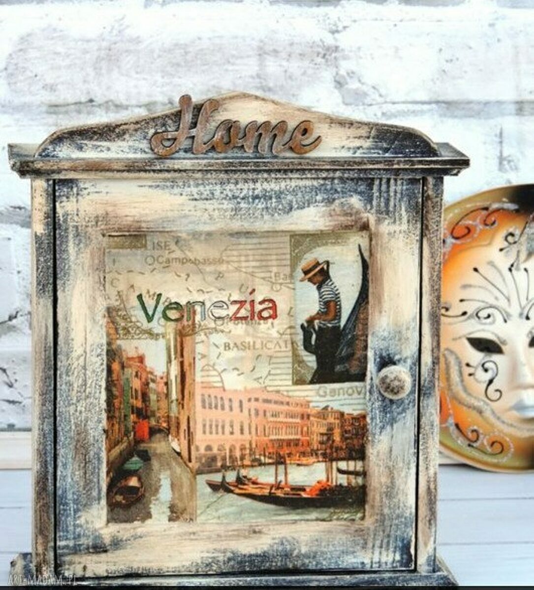 Drewniana szafka na klucze Venezia - prezent Wenecja w stylu shabby chic