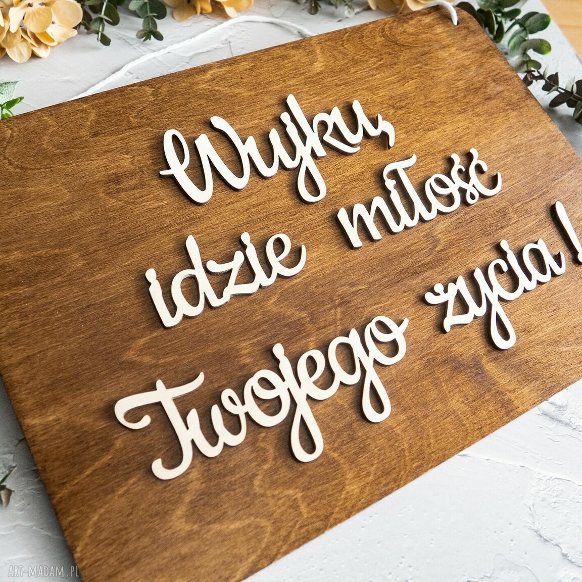 Drewniana tabliczka dla dzieci - Wujku, idzie miłość Twojego życia