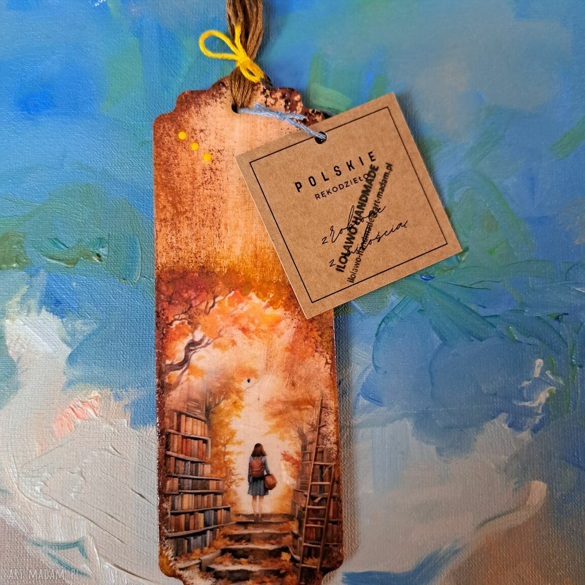 Drewniana zakładka do książki Jesienne Barwy - decoupage 15x5 cm