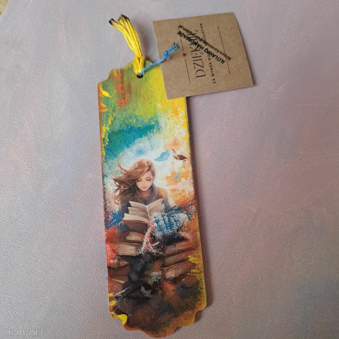 Drewniana zakładka do książki w jesiennych barwach - decoupage na sklejce (15x5 cm)
