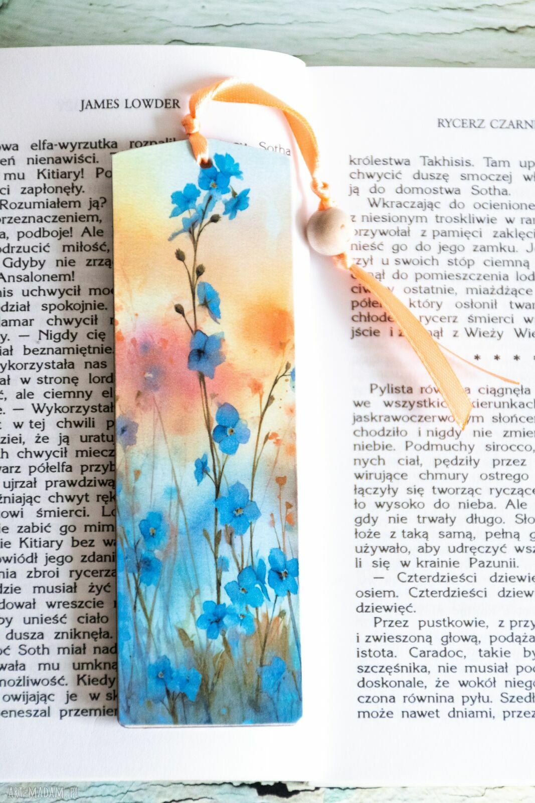Drewniana zakładka do książki Jej niezapomniane lato z niezapominajkami