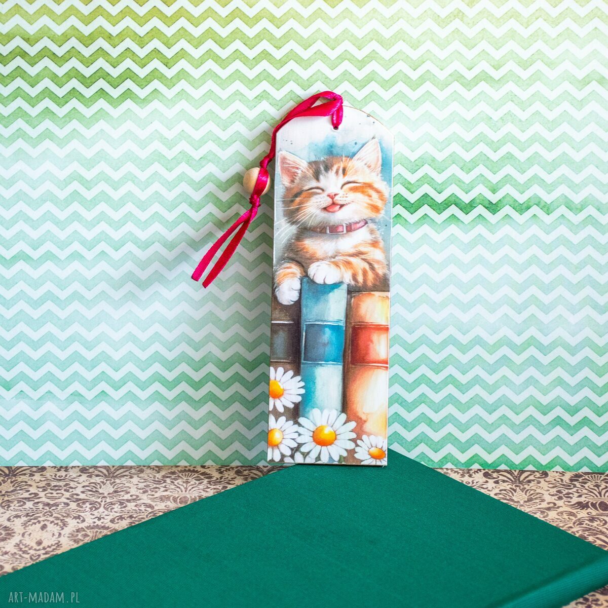 Drewniana zakładka do książki Kicia Kocia - kociaki z decoupage