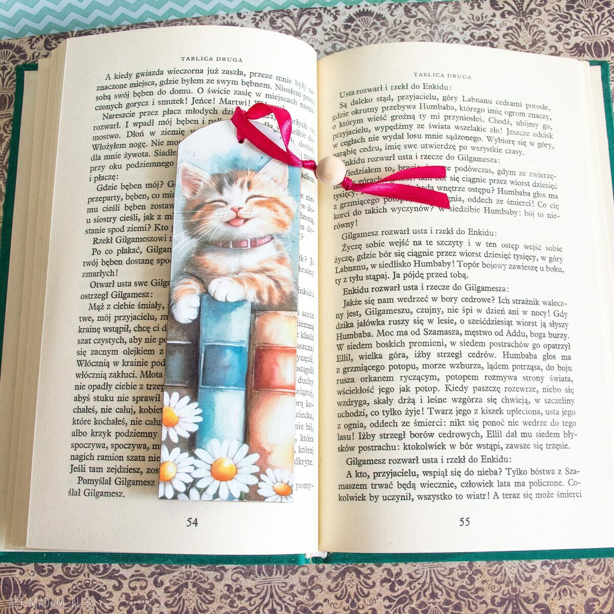 Drewniana zakładka do książki Kicia Kocia - kociaki z decoupage