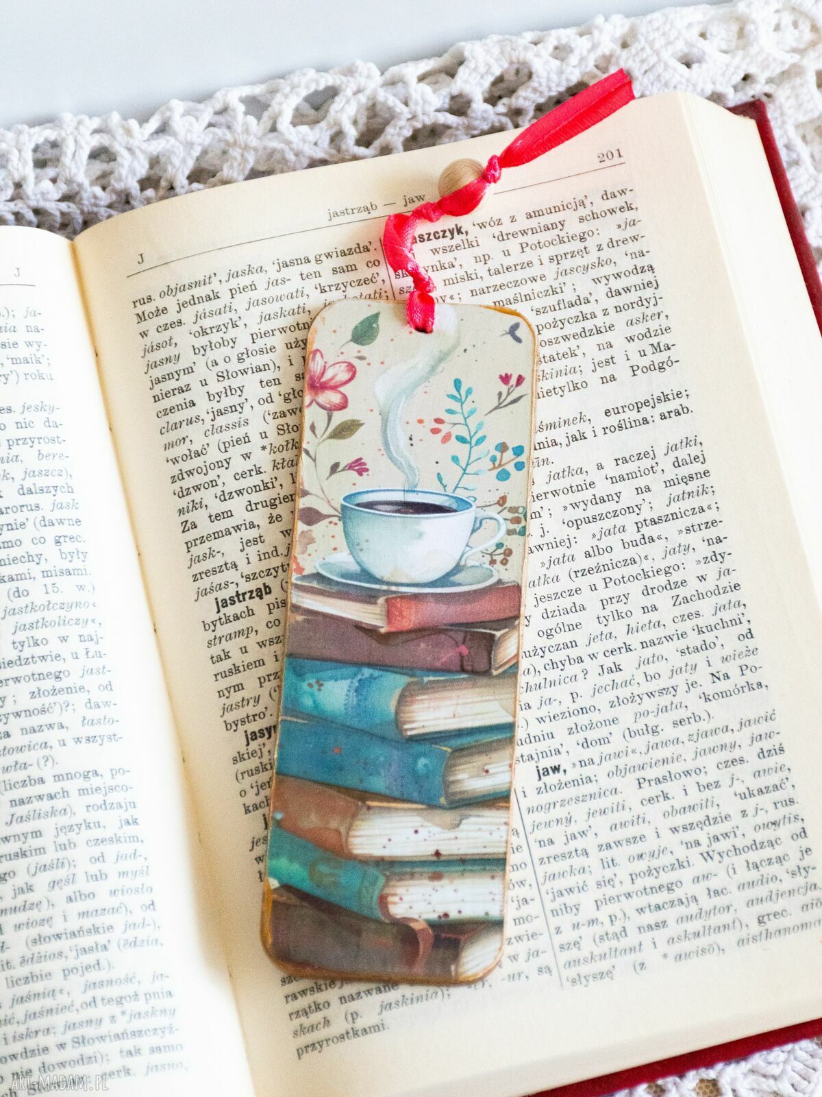 Drewniana zakładka do książki Makowa panienka - handmade dla dziewczynki