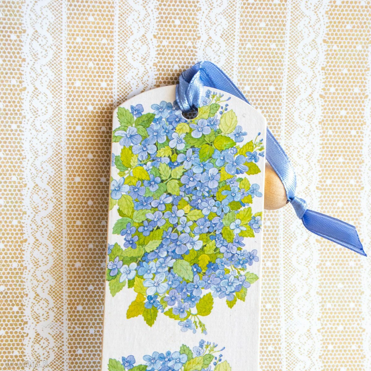 Drewniana zakładka do książki - Niezapominajki nr 2
