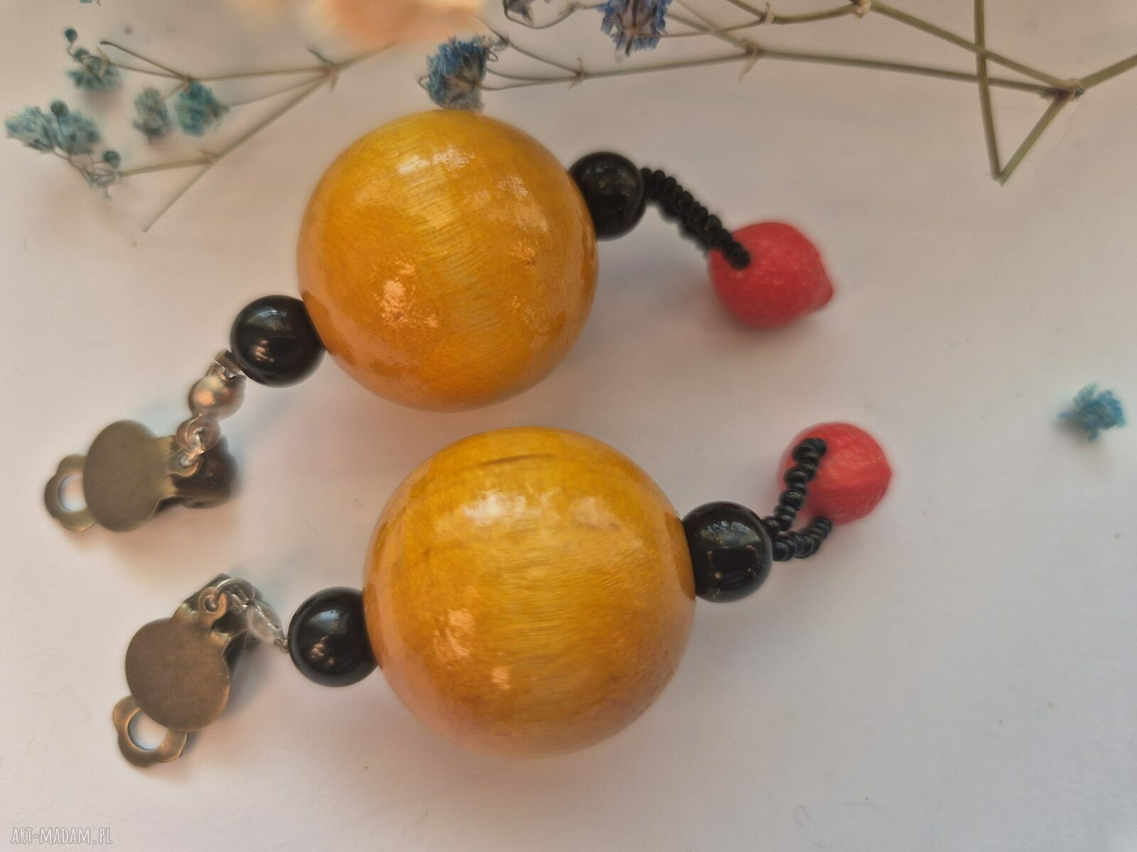 Klipsy drewniane Etno Boho Box X1 z poziomką