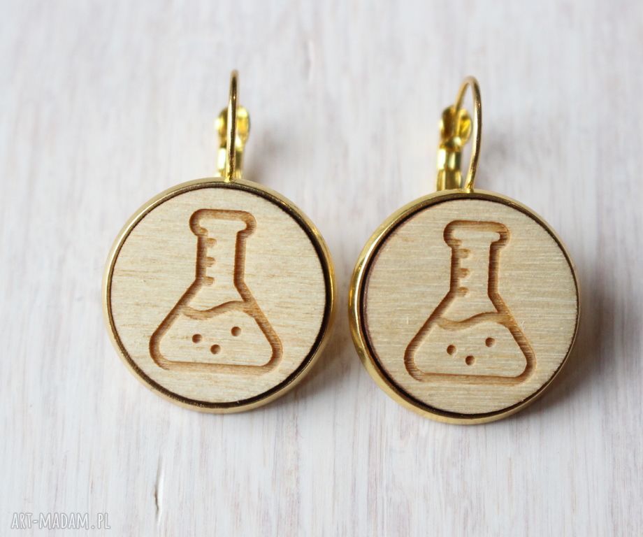 Drewniane chemiczne kolczyki KOLBA - kolba laboratoryjna